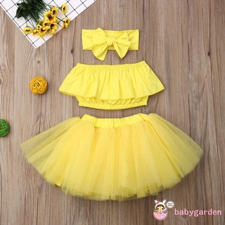 Babygarden-Baby Girls 3pcs Set Yellow Strapless + Tulle Tutu Skirt + Headband (5)