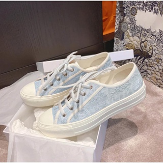 Milk blue single shoes increased flat canvas women's sneakers embroidery