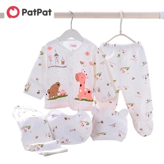 PatPat 5-piece Cute Animal Pattern Top Pants Bib and Hat Set for Newborn gift box-Z