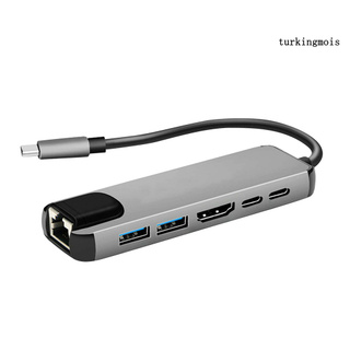 TUDP_ USB-C Hub Portable Multi-port 6-in-1 Type-C Adapter with 4K HDMI-compatible RJ45 Ethernet Lan