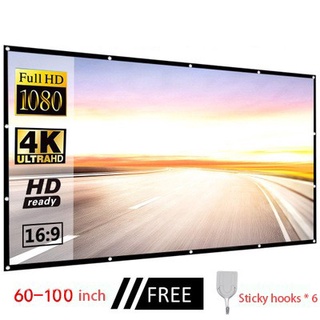 ◑Projector Screen 60/100 inch 16:9 HD Foldable Portable Projection Movies Screen for Home