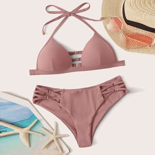 [Ladymiss] Women Two Piece Print Push-Up Padded Bra Beach Bikini Set Swimsuit Swimwear