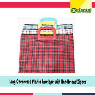 Long Seminar Bag - Checkered Plastic Envelope with Zipper and Handle (Heavy Duty)