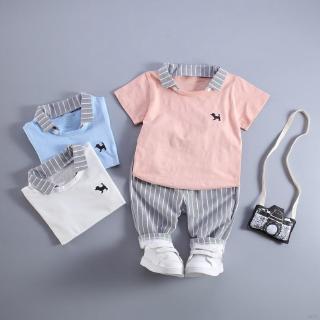 【COD】2Pcs/seSummer Baby Boys Girls Lapel Short Sleeve Cartoon Puppy Print Shirt+Shorts