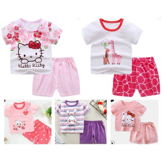 2pcs/set Summer Cute Baby Kids Girls Cotton Short Sleeve T-shirt+ Short Terno