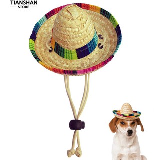 Cute Mini Puppy Dog Cat Straw Woven Sun Hat Cap Mexican Sombrero