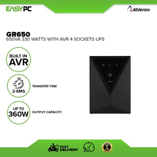 ♙△Ablerex GR650 650va 330 watts with AVR 4 Sockets UPS, Brand New 650VA UPS, Built-in AVR LED Displa