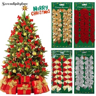 [24Hs Delivery] 12pcs Bowknot Xmas Tree Ornament Bow Hanging Decoration Christmas Gift Decor