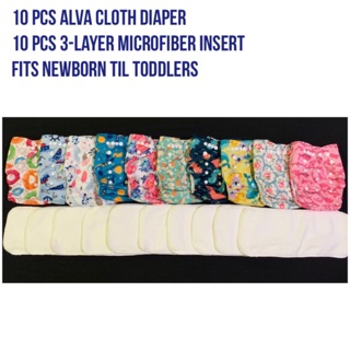 10 pcs Alva Baby printed with microfiber insert cloth diaper