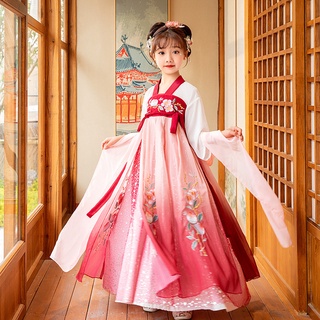 Chinese Style Girl Red Floral Embroidery Hanfu Children Cosplay Costumes Princess Tang Suit Traditio