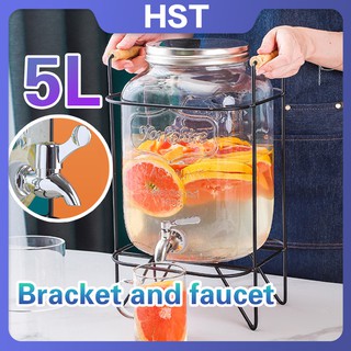 beverage dispensers water pitcher glass 5L juice beverage glass jar dispenser with stand and faucet