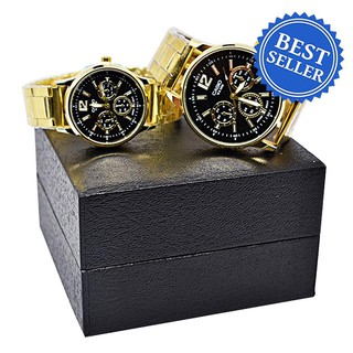 WH12 Casio Chronograph Black Dial Watch for Couple (Gold)gold