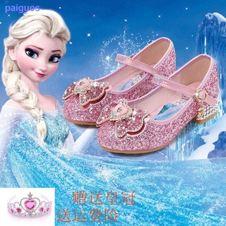 Girls high-heeled shoes 2021 spring and autumn new children s Frozen Aisha princess little girl show crystal shoes