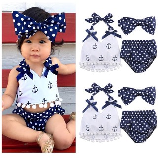 littlekids Cute Baby Girls Clothes Anchors Tops+Polka Dot (1)