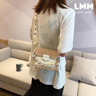 0058 korean style high fashion acylic chain tweed fabric leather synthetic pu hand sling bag daisy (3)