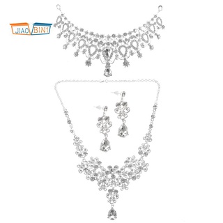 3Pcs Rhinestone Crystal Bridal Jewelry Sets Necklaces Earrings Tiaras Sets Beads Jewelry Sets Wedding Engagement Jewelry