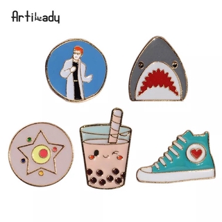 💕Brooch metal pins badge shark milk tea shoe star