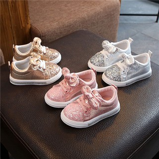 ♚ tracymic ♚Children Baby Girls Boys Bling Sequins Bowknot Crystal Run Sport Sneakers Shoes