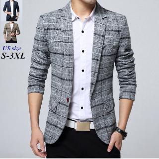 Men Fashion Slim Fit Plaid Jacket Blazer Formal Business Coat Work Outerwear S-5XL