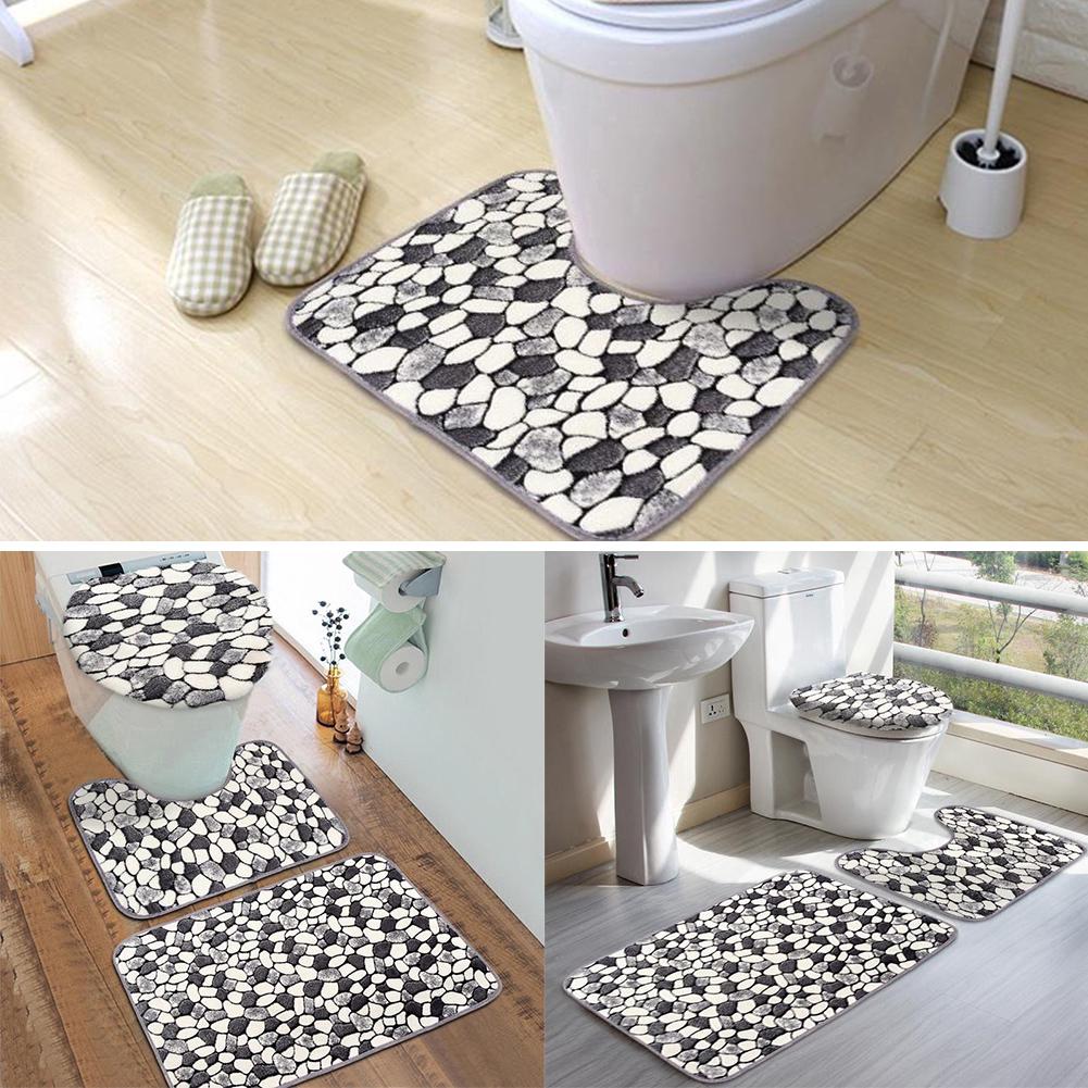 3Pcs Anti-Slip Bathroom Rug Carpet Toilet Cover Bath Mat Set (9)