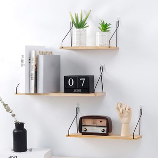 Simple Nordic Style Wooden Hanging Rack Wall Decoration Household Hanging Shelf for Living Room (Not included no trace sticker)