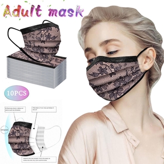 10PC Adult Fashion Lace Disposable Protection Three Layer Breathable Face