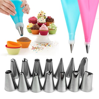 New 16pcs/Set Confectionery Bag With Nozzles Icing Piping Tip Stainless Steel Cake