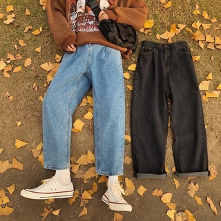 ☸☏Jeans men Solid Vintage High Waist Wide Leg Denim Trousers Simple All-match Loose Fashion Harajuku mens Chic Casual Pa