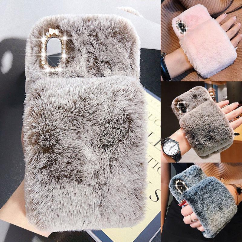 Warm Gloves Plush Fuzzy Fluffy Fur Case Cover iPhone 6s 7 8P