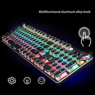 recommendedGaming Mechanical Keyboard, Metal Panel,LED Backlit,USB Wired,Typewriter-Style Round Keyc (3)