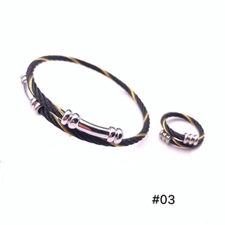 Men Watches◘❉PIA Stainless 2in1 Set Twisted Cable bangles&Ring W/Box (2)