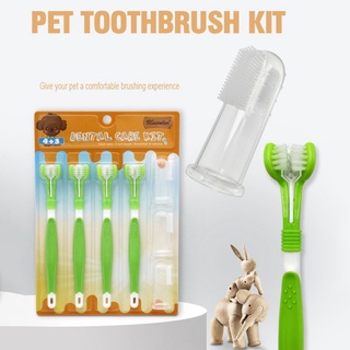 Pet Toothbrush Set Dog Toothbrush Cat Dog Oral Cleaning Silicone Finger Toothbrush Three-head Toothbrush