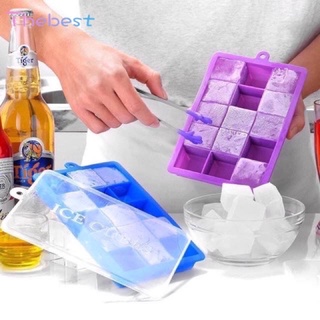 15 Grids Silicone Ice Cube Molder Tray Fruit Popsicle Maker with Square Shape Lid DIY Ice Jelly Mold