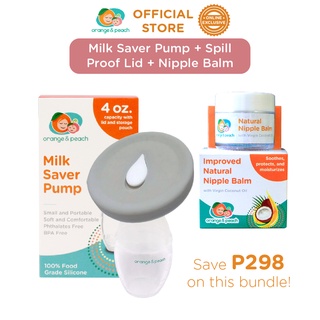 Orange and Peach Milk Saver Pump with Spill Proof Silicone Cover and Nipple Balm Bundle