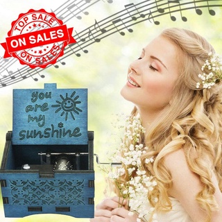 Music Box You are My Sunshine Blue Wooden Classic Music Box Crafts Hand Crank R8D5