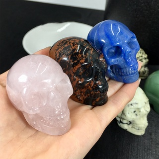 1PCS Natural Crystal Skull Pink Crystal Carved Semi-precious Stones Creative Ornaments Crafts Home Decoration Ghost Head (1)