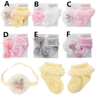 2pcs/Set Baby Newborn Floral Socks+Headband 0-12 Month Girls Socks Princess Fashion