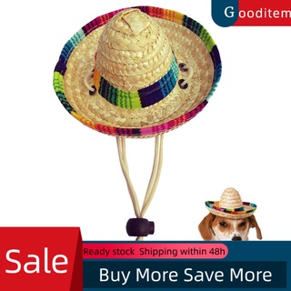 gooditem Cute Mini Puppy Dog Cat Straw Woven Sun Hat Cap Mexican Sombrero Pet Supplies