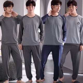 Hotexy Plus Size Men Terno Pajamas Casual Sleepwear Long Sleeve Home Wear Cotton Pyjamas Set