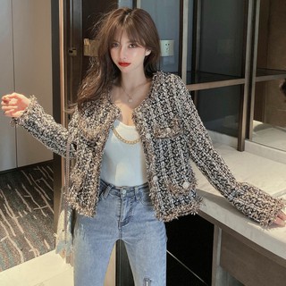 Women s short jacket 2021 autumn and winter new Korean fashion style loose wild tweed small top trend