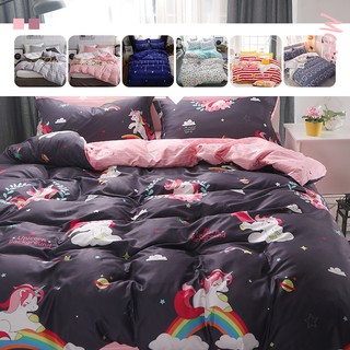 DANSUNREVE Unicorn Bedding Sets Polyester Soft Flat Sheet Pillowcases Striped Bedsheet Set Twin Que
