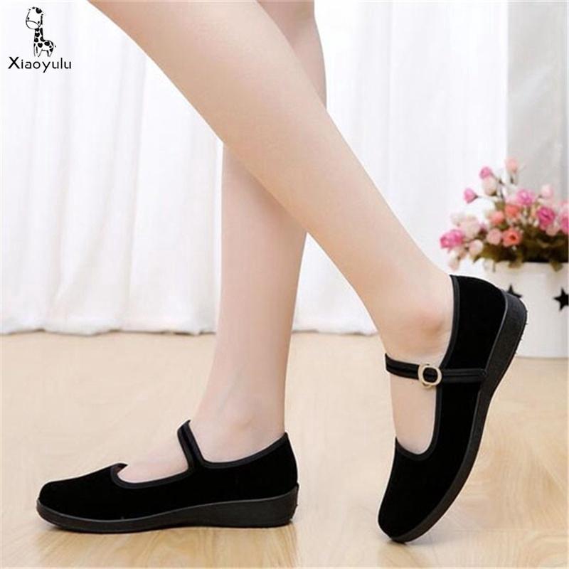 Women Shoes Black Old Beijing Cloth Shoes Round Toe Casual Shoe Plus Size 34~41