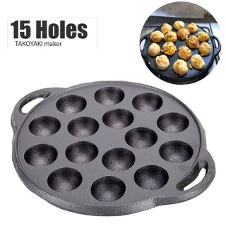 15 Holes Cast Iron Takoyaki Pan Nonstick Baking Tray