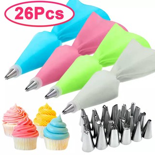 8/26Pcs/Set Silicone Pastry Bag Tips Kitchen Cake Icing Piping Cream Cake Decorating Tools Reusable