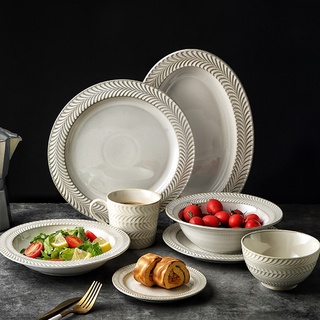 Ceramic Plate Set Fruit Plate Tableware Plates Elegant Dinnerware Flat Plate Soup Plate Bowl