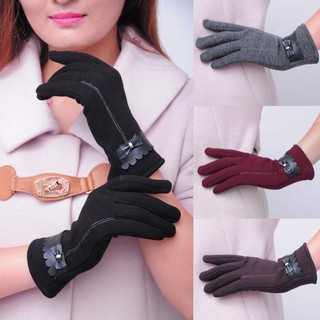 【LK】Elegant Women Bowknot Winter Warm Gloves Touch Screen Full Finger Mittens Gift