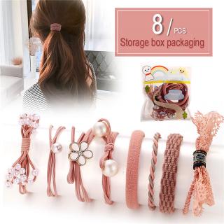 100/15/8Pcs Pink Elastic Hair Band Hair Tie Set Women Girls Knot Pearl Hair Rope Hairband Fashion Hair Accessories