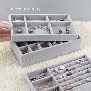 Fengwunineday Velvet Jewelry Storage Tray Display Jewel Holder Stand Bracelet Necklace Ring Storage Box Showcase Drawer Jewelry Organizer