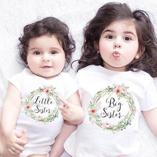 Baby Girls "Little Big Sister" Match Clothes Jumpsuit tshirt
