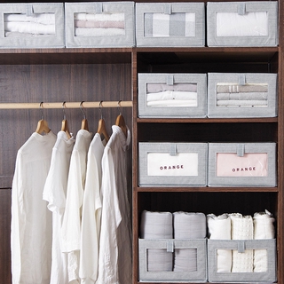 Japanese Foldable Cotton Linen Cloth Organizer Wardrobe Visible Window Storage Box Clothes Finishing Box